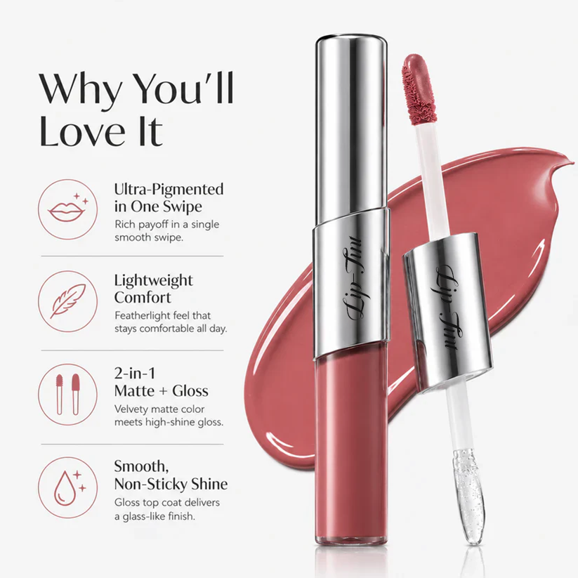 Perfect Twin Lip — Dual-Ended Liquid Lipstick with Velvet Matte Color and Glossy Shine