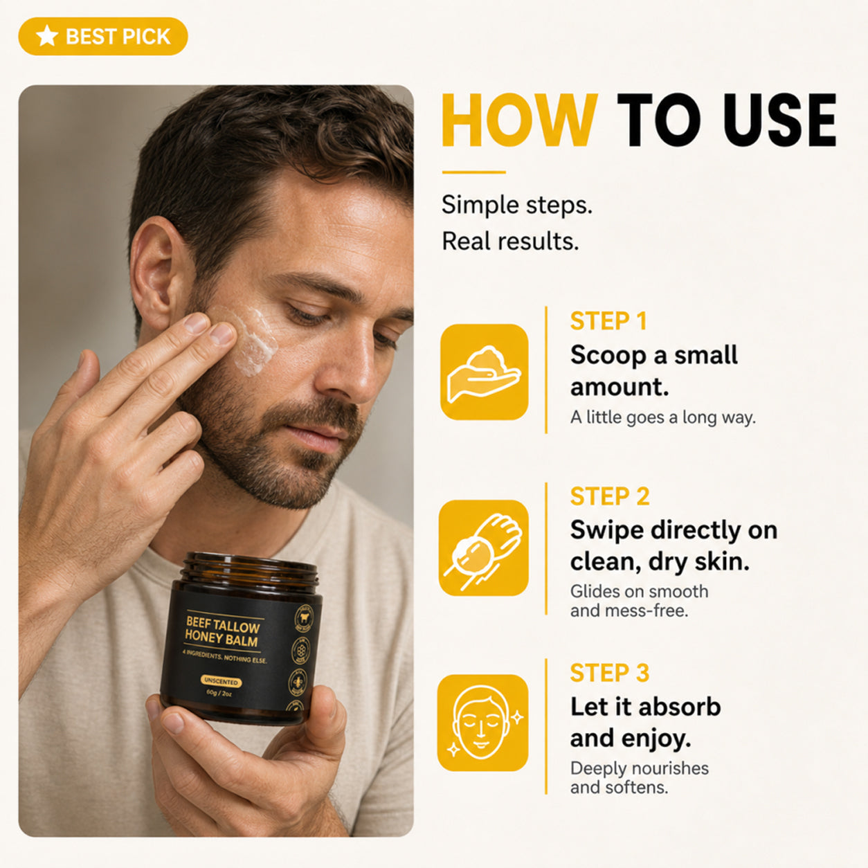 Beef Tallow Honey Balm for Men