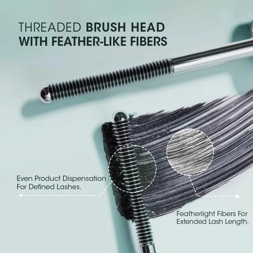 Threaded brush head with feather-like fibers