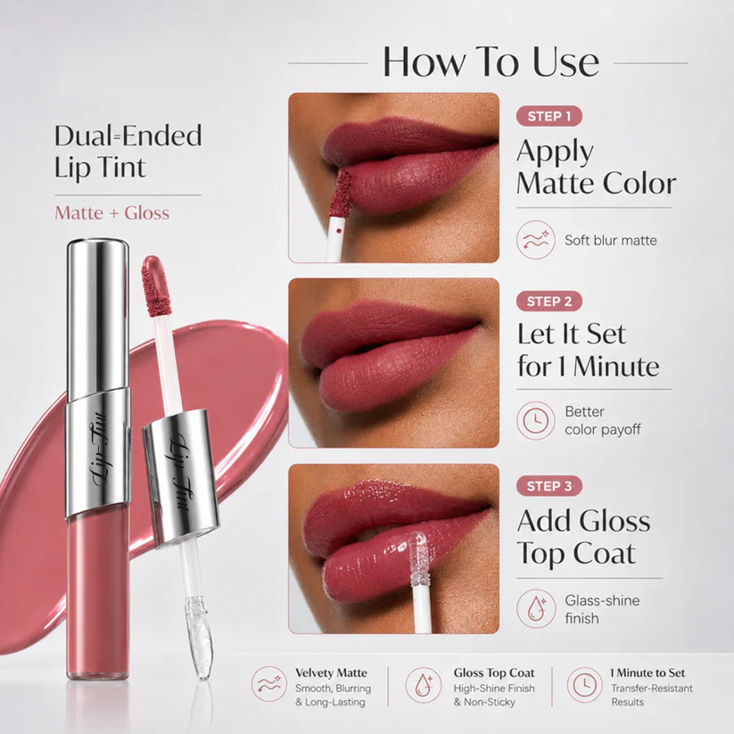 Perfect Twin Lip — Dual-Ended Liquid Lipstick with Velvet Matte Color and Glossy Shine